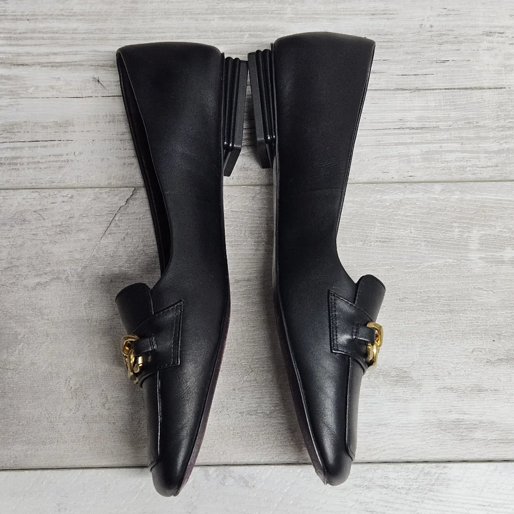 Franco Sarto Tiari Flat Loafers with Gold Chain Detail Size 10 Black Classic - Picture 4 of 10